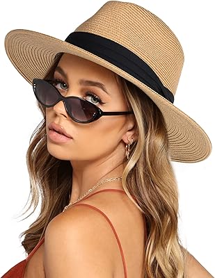 Chapeau d'été fedora panama en paille de plage à large bord vertok