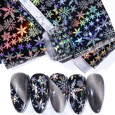 Autocollants pour ongles flocon de neige, autocollants de transfert de feuille laser holographique