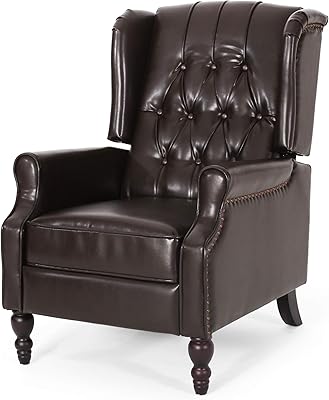 Fauteuil à bascule en cuir capitonné elizabeth, fauteuil inclinable de lecture antique (marron)