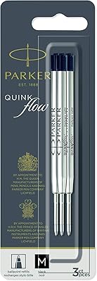 Recharges pour stylo à bille parker quinque flow, pointe moyenne, noir, 3 pièces