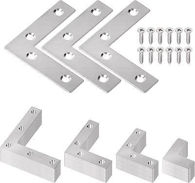 Tanstic 100 pièces supports d'angle plats argentés avec vis, supports robustes en forme