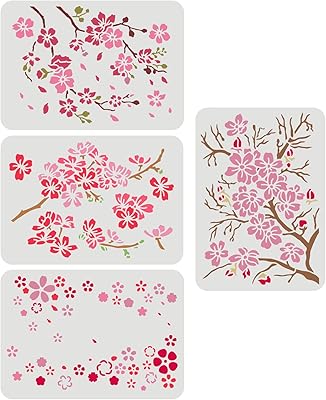 Finger springear 4 pièces pochoirs en fleurs de cerisier 29,7 x 21 cm