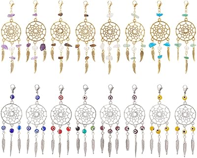 Nbeads 16 pièces 2 styles breloques attrape-rêves, perles de murano mauvais oeil attrape-rêves