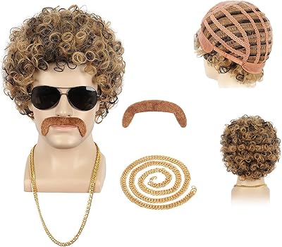 Perruque afro courte bouclée pour hommes, perruque disco dirt bag des années 60