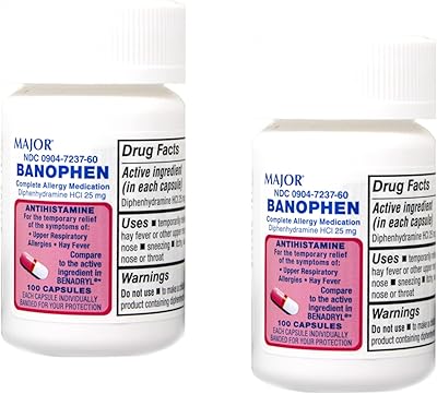 Capsules majeures de banofen diphenhydramine 25 mg 100 unités (paquet de 2)
