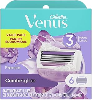 Rasoirs pour femmes gillette venus comfortglide, 6 pièces, barre de gel parfumée freesia