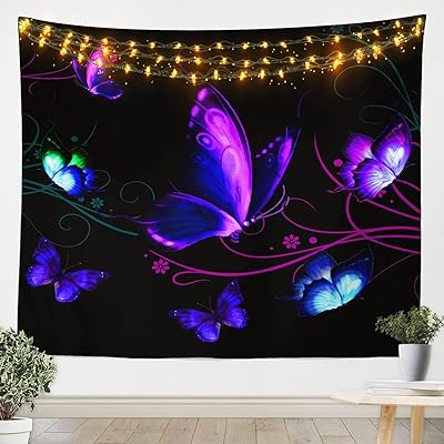 Tapisserie murale papillon à suspendre motif papillons violets et bleus couverture 3d