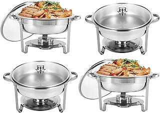 Ensemble de 4 assiettes chauffantes pour buffet restellus en acier inoxydable avec couvercle