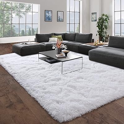 Tapis moelleux dueke shaggy 6 x 9 pieds tapis en velours blanc
