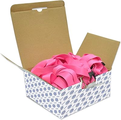 Lot de 50 cordons plats avec crochet, clip de sécurité et porte-badge rose