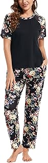 Ensemble pyjama fleuri à manches courtes pour femme, ensemble de vêtements de nuit