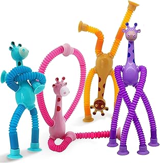 4 pièces de jouets girafe avec ventouse télescopique, jouets tubulaires télescopiques qui changent