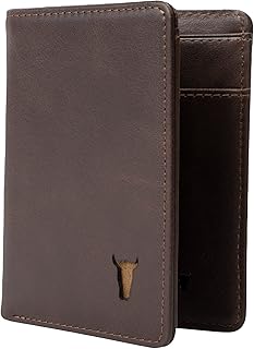 Portefeuille à deux volets en cuir véritable torro pour hommes, marron foncé, mince