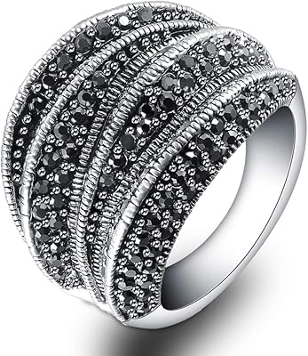 Bagues en argent et cristal avec fleur de papillon incrustée de perles noires