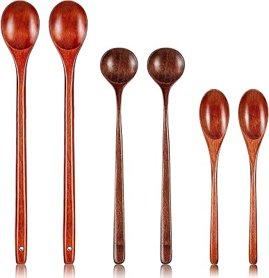 6 cuillères de service de cuisine en bois à long manche, cuillères à