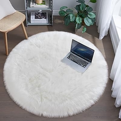 Tapis rond moelleux pour chambre d'enfant, tapis circulaire blanc en fausse fourrure