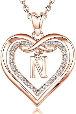 Collier double cœur en zircone cubique pour femme, élégant collier de lettres