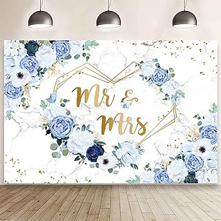 Ebin 10x7 pieds mr & mrs fleurs toile de fond bleu et blanc
