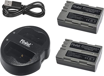 Batterie de remplacement dmk power en-el3e (2 pièces) et chargeur double usb