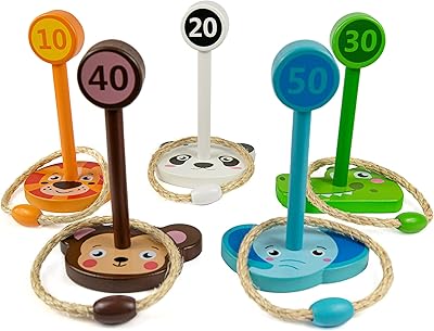 Makingtec jeu de lancer d'anneaux d'animaux en bois, jeu de jardin familial en corde, fabriqué en bois naturel 100 % respectueux de l'environnement, sans plastique, jeu d'intérieur et d'extérieur pour les tout-petits et les enfants de plus de 3 ans, 5 pièces. Plus de choix, moins de dépenses avec Diaytar