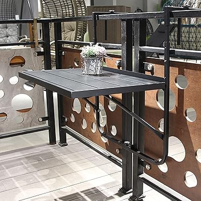 Table de balcon suspendue en métal noir table murale pliante à