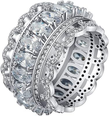Bague de fiançailles pour femme sertie de zircons cubiques au design large