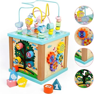Cube d'activité en bois 5 en 1 pour bébé | jouet labyrinthe