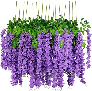 12 pièces de fleurs de glycine artificielles, 3,6 pieds/pièce, vigne de glycine artificielle