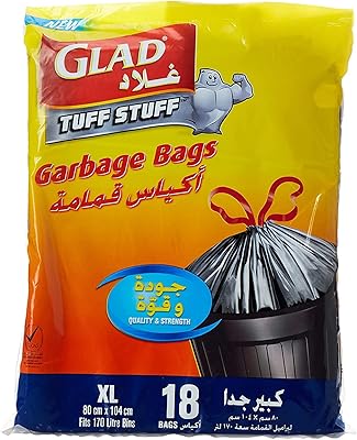 Sacs poubelles glad tough stuff, taille xxl, 170 litres - paquet de 18