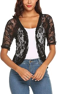Cardigan de protection solaire d'été pour femme, court en dentelle, cardigan à haussement d'épaules en tricot léger, manches 3/4, haut transparent, grand. Le discount haut de gamme, c'est possible avec Diaytar