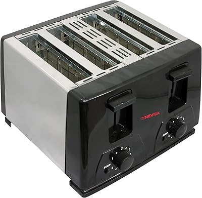 Grille-pain électrique nevica 4 tranches, 1 400 watts, nv-403st, noir
