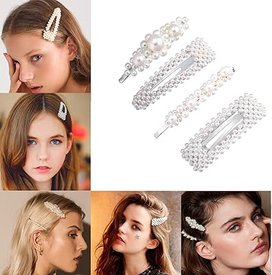 Ensemble de 4 pinces à cheveux en perles pour femmes et filles