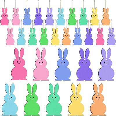 60 pièces décorations suspendues de lapin de pâques en bois 10 couleurs