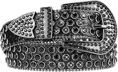 Ceinture en strass pour femmes et hommes, ceinture en cuir cloutée de cowboy