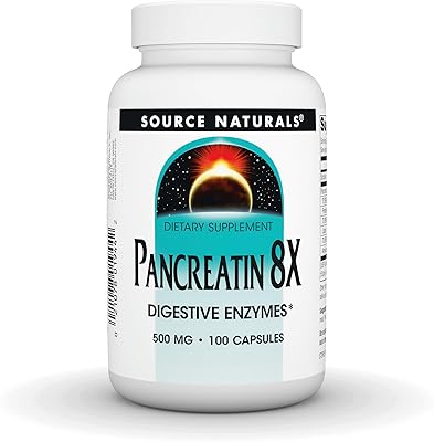 Source naturals enzymes digestives 8x pancréatine 500 mg. 100 capsules