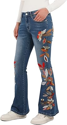 Jean en denim à jambe large et bas brodé pour femme