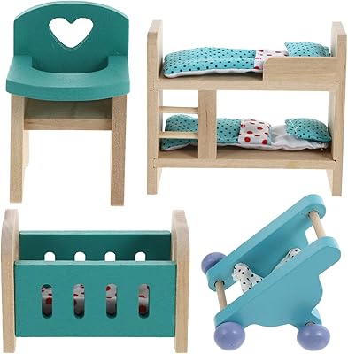 Toy&onna 1 pièce ensemble de meubles de maison de poupée en bois, lit