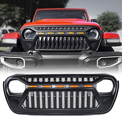 Grille avant exriet avec lumières led ambrées compatible avec jeep wrangler jl gt