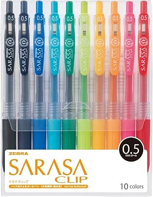 Stylo à bille gel zebra sarasa clip 0,5 10 couleurs jj15-10ca