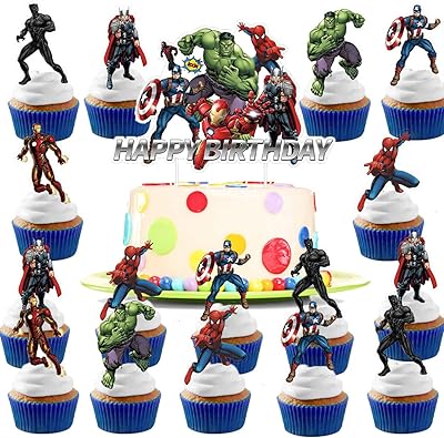 Ensemble de décorations comestibles pour cupcakes de super-héros - 25 pièces de décorations