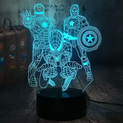 Marvel avengers iron man spider-man captain america lampe de nuit 3d