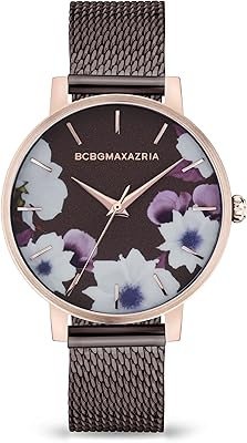 Montre analogique pour femme avec cadran fleuri (modèle : bawlg2133201), marron, marron, montre