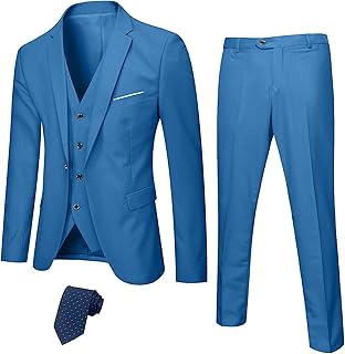 Ensemble de costume 3 pièces coupe slim pour hommes, veste blazer unie à