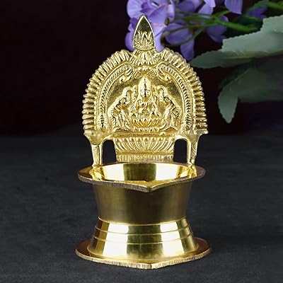 Lampe à huile sattvik kamachi deepam samai ashta lakshmi laiton 4,5 pouces fait