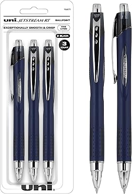 Stylos à bille rétractables uni-ball jetstream rt, 0,7 mm, noir, paquet de 3