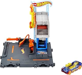 Ensemble de jeu hot wheels city downtown repair station avec une voiture, connectée