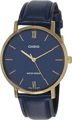 Montre casio en cuir bleu pour homme, numéro de modèle mtp-vt01gl-2budf, bleu