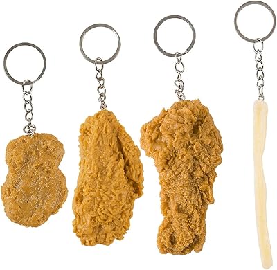 4 pièces porte-clés de nourriture de simulation poulet frit frites porte-clés porte-clés
