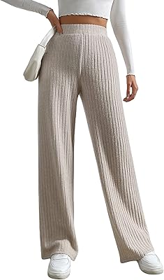 Pantalon côtelé élastique pour femme avec taille haute extensible, coupe droite décontractée