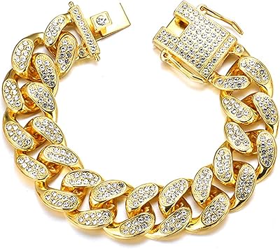 Chaînes pour hommes en or avec diamants glacés 20 mm, maillons cubains, plaqué or véritable 18 carats/or blanc, bracelet, collier avec fermoir plein de diamants, cadeau d'anniversaire fait à la main, bijoux de fête. Diaytar Sénégal : Innovation, diversité et accessibilité